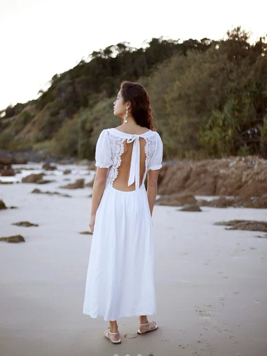 White Lace-Inset Maxi Dress - Picture 2 of 2